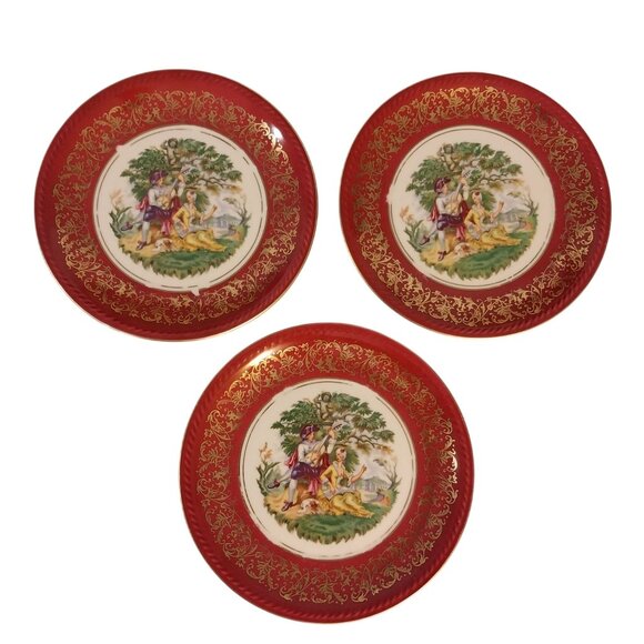 Winterling Bavaria Germany Courting Couple Plate With Gold Accents Set of 3 - Picture 1 of 8